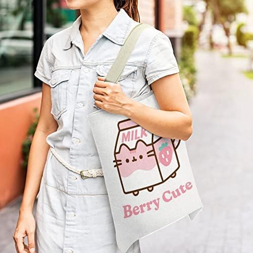 Bokuta Pink Box Box Cat Canvas Tote bolsa para mulheres Bolsa de compras Bag de bolsa reutilizável 15x16.9in