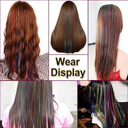 38 polegadas 12 cores Tinsel Fairy Hair Sparkling Shiny Hair Sparkling deslumbrante Glitter Shiny Hair For Women Girls Kids Hair Extensions