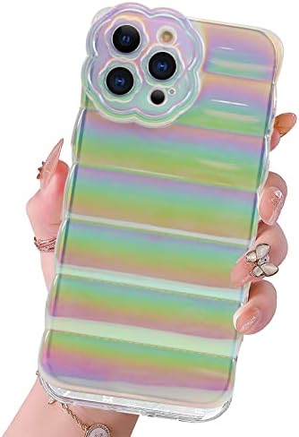 Aigomara Compatível com a caixa do iPhone 13, Clear Hologra Puffer Phone Case for Women Girly, Glitter estético Moda fofa Lase
