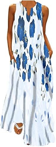 Vestidos sem mangas de ticcoy feminino V vestido maxi de estampa floral 2023 verão casual de verão com bolsos