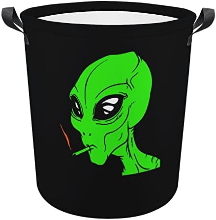 Aliens engraçados fumando lavanderia cesto de tela redonda de tela