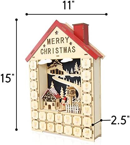 Snowy Village Advent Calendário com luzes - Calendário de advento preenchível com 24 gavetas, Perfect for Christmas