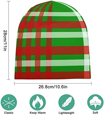 Baikutouan Christmas Grid Print Feanie Hats for Men Mulheres com Capinha de Crânio de Design