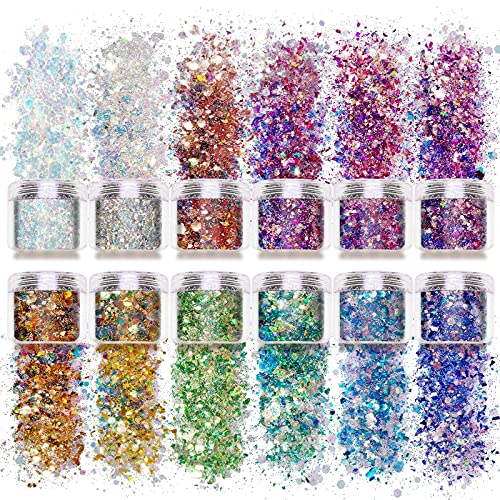 Allstarry 12 cores Chameleon Glitter Glitter Holography Glitter Glitter Cosmetic Flokes para Nails decoração de arte olhos Ótulos de