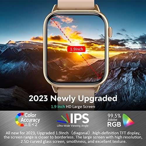 Relógio inteligente, 2023 Fitness Watch com pressão cardíaca de pressão arterial Monitor 1.9 Tela grande da tela HD