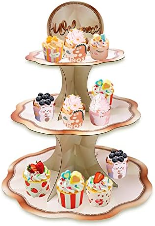 Klveu Cup Stand Stand descartável Cupcake de ouro rosa Stand para 12 cupcakes Decorações de mesa de ouro rosa para aniversário, aniversário, casamento, carnaval, celebração e muitas outras ocasiões