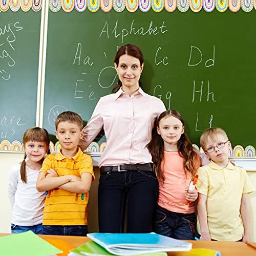 Bulletim Boho Bulletin Trim com 36 pés de dois lados na fronteira arco -íris para a sala de aula de volta à escola