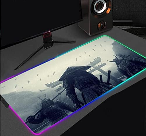 Mouse almofadas samurai grande mouse gamer anime mouse tapete de games led luzes led mousepad rgb tabela de mesa tapete xxl 300x700x4mm