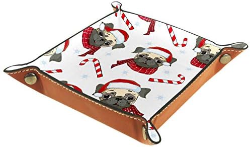 Animal de Natal Pugs Rolling Dice Games Bandejas Bandejas quadradas Bandejas -chave Caixa de armazenamento de doces de moeda dobrável