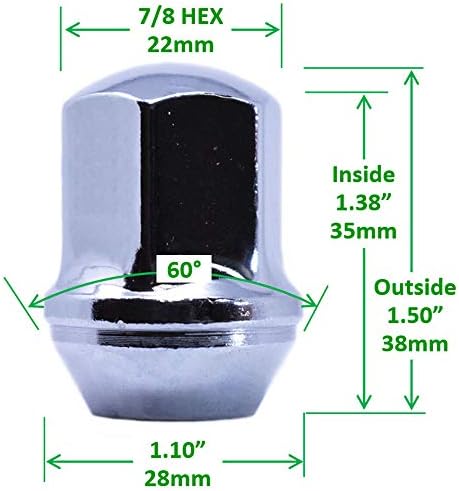 Mastiff 2020, 9/16-18 Thread, Bulge Acorn Lug Nut Conjunto, 7/8 Hex, assento cônico de 60 graus, peças triplas de cromo