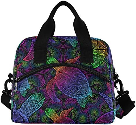 Lancheira isolada emelivor para mulheres homens - tartaruga marinha lótus multicolor Mandala boho lancheira reutilizável