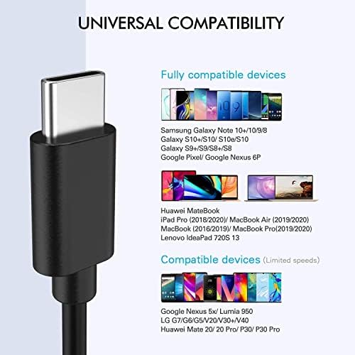 Carregador USB C Fast, carregador de PD 18W / 3A com plugue dobrável e cabo USB C para USB C para Galaxy S10 S10+ / Nota 8