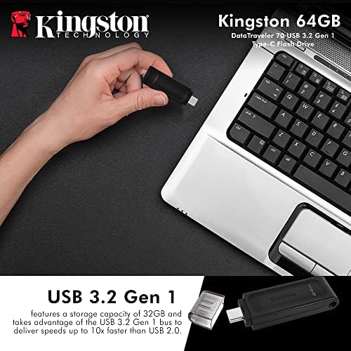 Kingston 64 GB DataTraveler 70 Drive flash portátil e leve USB-C-DT70/64GB W/USB 3.2 GEN 1 Tipo-C Conexão até 5 GB/S + XPIX Pacote