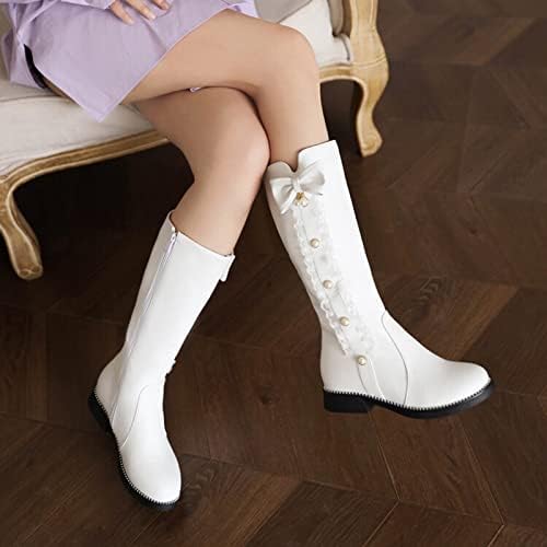 Botas de cor brancas de cor branca bordados botas de cowboy ocidental joelho de costura alta calcanhar médio salto grossa
