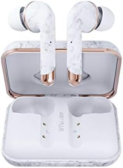 Plugues Happy Air 1 Plus-Luxury sem fio, fones de ouvido sem fio-Design fones de ouvido Bluetooth com caixa de carregamento e microfones embutidos-até 40 horas de brincadeira-mármore branco
