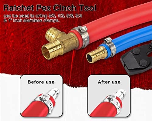 Kit de ferramentas de crimpagem pex, ferramenta de cilindro de pinça de crimpagem pex e cortador de mangueira de tubo, ferramenta de cilindro de catraca, ferramenta de crimpagem pex para grampos de aço inoxidável de 3/8 a 1 com pinças de 20pcs 1/2, 10pcs 3/4