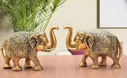 Estátua de elefante de elefante de metal enlouquecida de tamanho pequeno polonês de ouro 2 pcs para sua casa, artigo decorativo