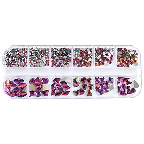Jóias de broca de vidro da unha 12 Caixa de compartimento 12 Comerço de vidro de fundo plano Acessórios de jóias DIY misto folhas de