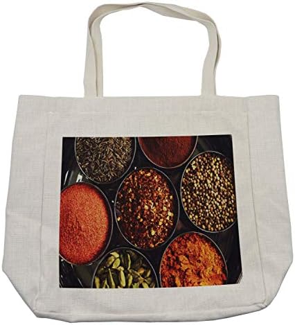 Bolsa de compras de Ambesonne Spice, aditivos de cozinha e cozinha precisa de tigelas de elementos tradicionais de tempero,