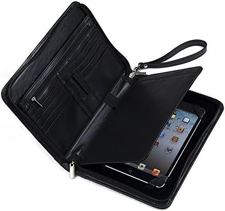 Xiaozhi Padfolio de couro genuíno com cinta de pulso, para iPad mini e pequeno bloco de notas, preto, iPad mini