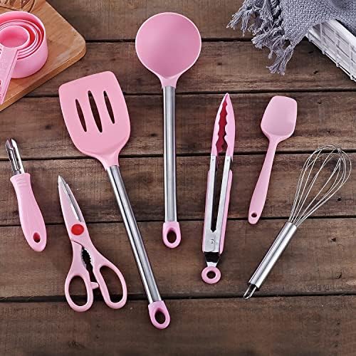 Design Veica, conjunto de utensílios de utensílios de kithcen 42 utensílios de cozinha utensílios de nylon e utensílios de aço inoxidável Conjunto de ferramentas de cozinha, conjunto de cozinha conjunto de espátula conjuntos de cozinha ferramentas de cozinha acessórios de cozinha rosa