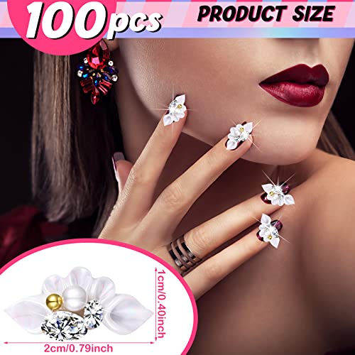 Dunzy 100 PCs 3d unhas Feitices para unhas gemas de flor Flores unhas com pérolas Cristais Design Design de acrílico Decorações