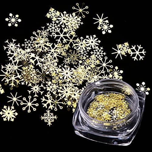Christmas Gold Snowflakes Uil Art lantejas de pó de poeira 3D Decoração de decoração UV Gel Polish