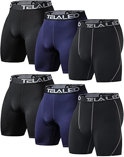Telaleo 5/6 Pacote shorts de compressão homens spandex shorts esportivos de treino atlético Running Deformation Baselayer