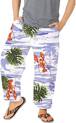 Miashui Toe Slip Mens calças casuais versáteis todas impressam as calças de bolso de praia de moda de moda de moda