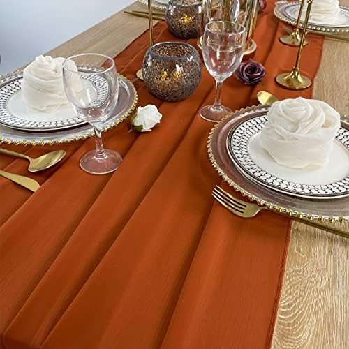 Ehldekol 13 pés Terracotta Chiffon Table Runner, 29x156 polegadas Romântico e rústico Boho Mesa de casamento Runner, Table Table Sheer