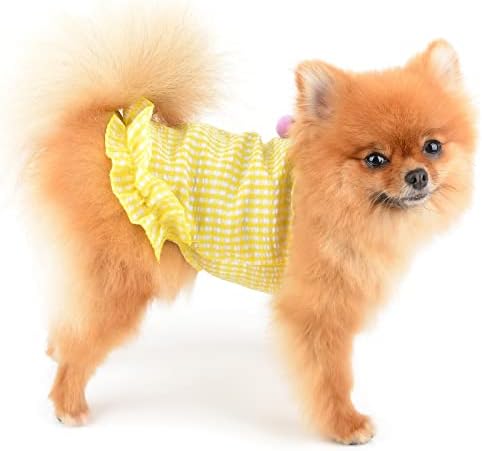 Pistola de cães de cachorro pavor de garotas cães cereja de cereja no verão de verão suave confortável e respirável roupas de cachorro de cachorro gatos sem mangas de fantasia festa de aniversário, amarelo, s