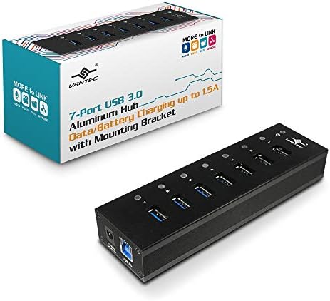 Vantec 7-porta USB 3.0 Hub, alumínio, potência total, montável, com todos os dados de portas e carregamento até 1,5a, BC 1.2, premium