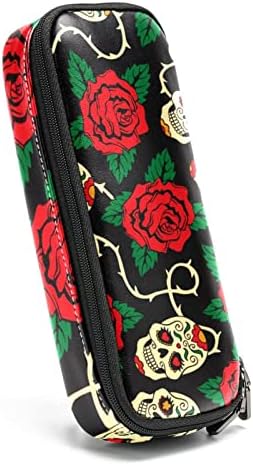 Caixa de lápis Guerotkr, bolsa de lápis, capa de caneta, bolsa de caneta, bolsa de lápis pequena, Red Rose Flor Skull Padrão sem costura