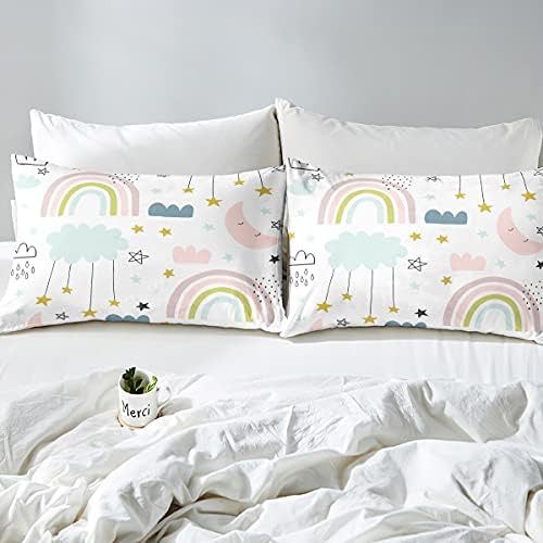 Conjunto de roupas de cama de arco -íris de arco -íris de arco -íris fofos Kawaii Erosébridal Conjuntos de edredom de arco -íris para
