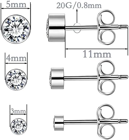Brincos de titânio G23 Brincos hipoalergênicos de 3-5 mm de cartilagem 3 pares de prata para homens mulheres