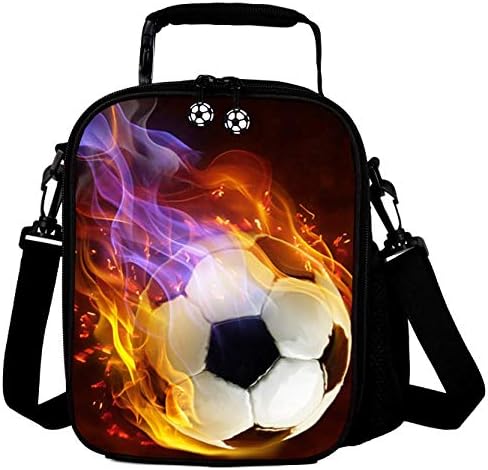 Bolsa de lancheira para crianças de 7 mi infantil, bolsas de almoço isoladas portáteis para crianças para crianças, garotas de lanchonetes de futebol de futebol de garotos Lavagem de almoço de almoço de transferência por 36 meses a 7 anos, impresso no futebol