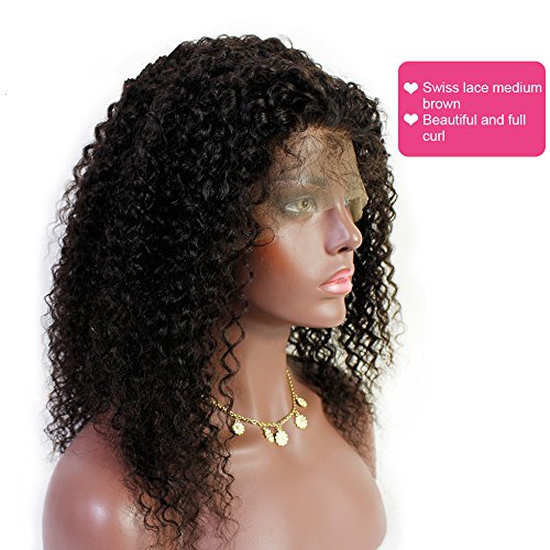 High Quanlity 24 Perucas de renda completa afro Black Wig Wig Wig Virgem Europeia Remy Cabelo Humano Cor Curly 1B OFF preto