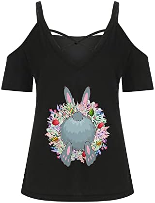 Feliz camisetas de Páscoa para mulheres ombro frio Sexy camisetas em vil de deco