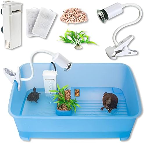 Kit de aquário de tartaruga - Tanque de tartaruga de tartaruga e acessórios de habitat de terrário, incluindo filtro pequeno,