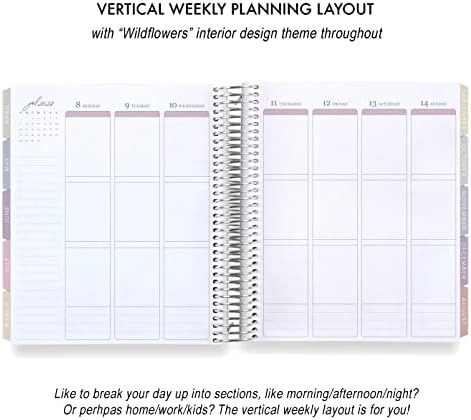 7 x 9 Platinum Spiral Spiral Life Planner - ColorBlends Cover clássico + páginas internas de flores silvestres. Agenda semanal