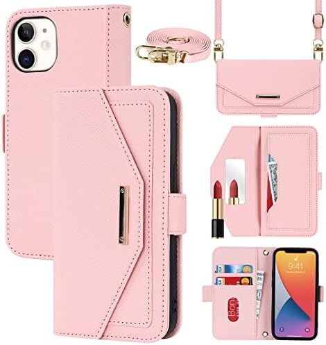 Carteira Jaorty Crossbody para iPhone 12 mini estojo com titular de placar de cordão ajustável titular do cartão de crédito