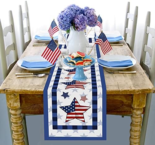 FJPT 4 de julho Runner American Flag Star Independence Day Table Runner Runner para Decoração Patriótica do Partido do Dia dos