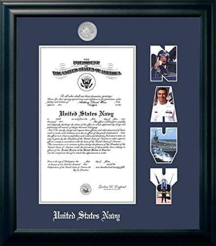 Imagens do campus NACS002S Frame de certificado da Marinha com medalhão de prata e aberturas de tiros, 10 x 14, preto