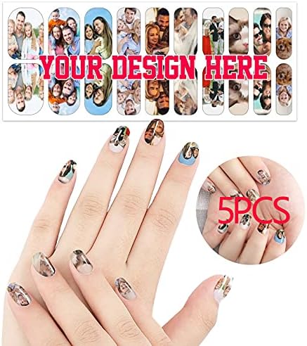 Adesivos de unhas personalizados com texto fotográfico, adesivos de unhas personalizadas para mulheres, 5pcs unha decals de arte para decoração de unhas