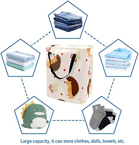 Desenho animado de ouriço sorridente face marrom cesto de lavanderia dobrável, cestas de lavanderia à prova d'água de 60L