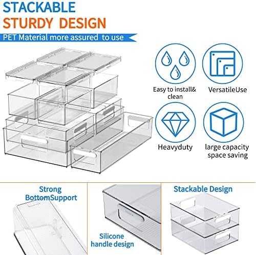 Vacana Good Grips Grips de 8 peças Organização de frigoríneas Conjunto, organizador de gavetas de geladeira empilhável com alças, conjunto de iniciantes de armazenamento da geladeira