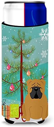 Tesouros de Caroline BB4247MUK Feliz Natal árvore Inglês Bulldog Red Ultra Hugger para latas finas, lata de manga mais refrigerada Machine lavável Lavagem de luva de manga