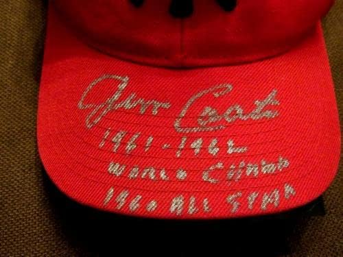 Jim Coates 1961-1962 WSC 1960 A/S Yankees Pitcher Auto Vintage Red Cap Hat JSA - Hats MLB autografados