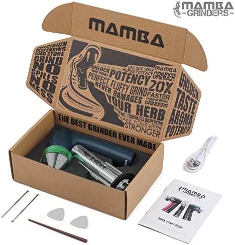 Mamba V2-55 Grinder de ervas elétricas, moinho automático recarregável USB Mill com cabeça de liga de alumínio, inclui Herb and Spices Holding System