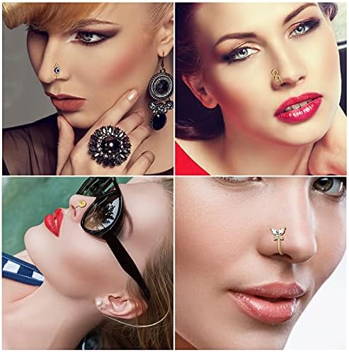 Tamhoo 25 PCs Anéis de nariz falsos de estilo múltiplo para mulheres e homens -Gold Cobper Africano Africano Non Piercing